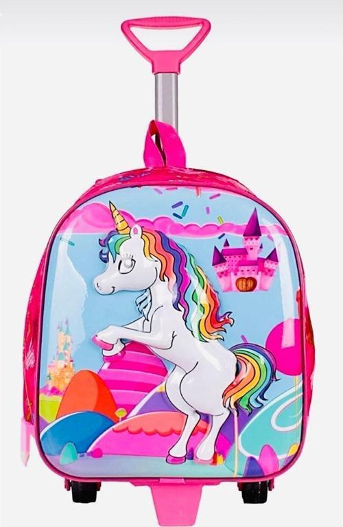 Kız Çocuk Pembe Unicorn Çekçekli Çanta