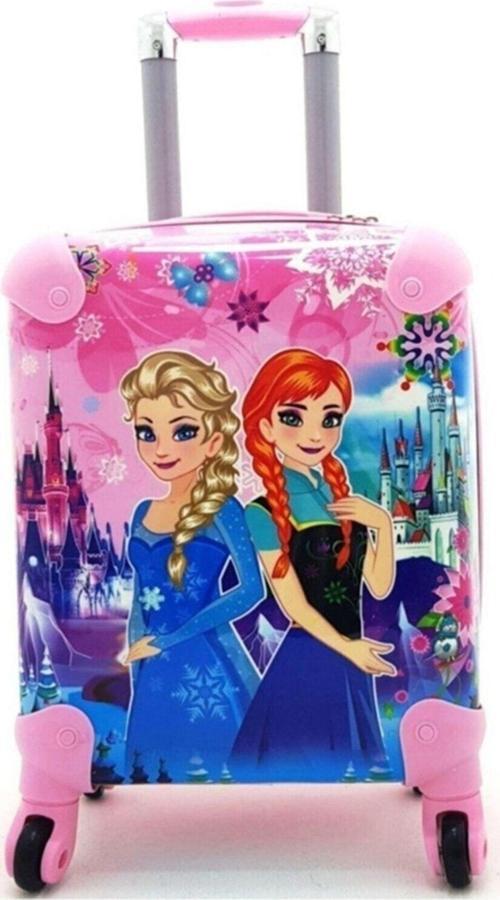 Elsa Anna Karlar Ülkesi Frozen Desenli Çocuk Valizi Çekçek Tekerlekli Pembe Bavul