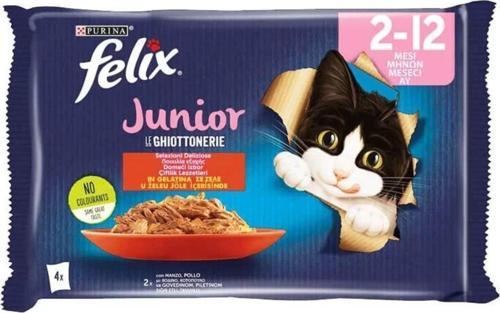 Felix Kedi Maması Sığır Etli Ve Tavuklu Yavru Ekonomik Paket (4X85Gr) X 12 Adet