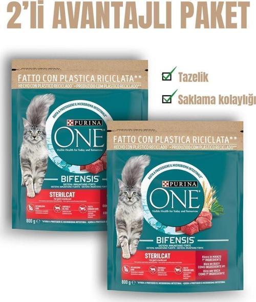 Sığır Etli Kısırlaştırılmış Yetişkin Kedi Maması 800 Gr X 2Ad