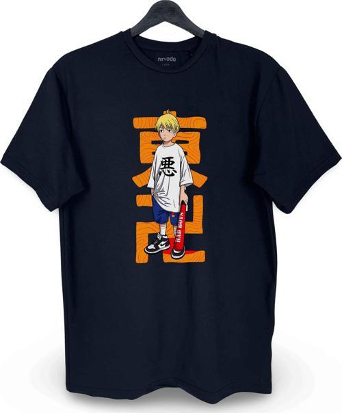 Beyzbol Anime Baskılı Loose Fit Bisiklet Yaka Tişört