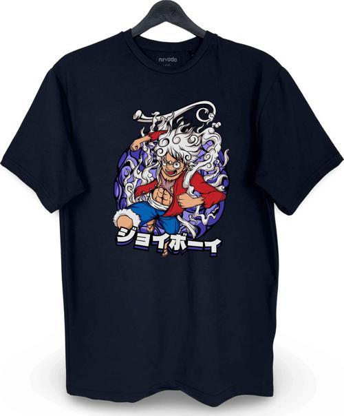 Luffy One Piece Gear 5 Baskılı Loose Fit Bisiklet Yaka Tişört Anime Manga