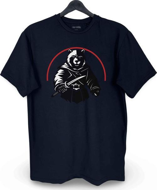 Samuray Ayı Baskılı Loose Fit Bisiklet Yaka Unisex Tişört