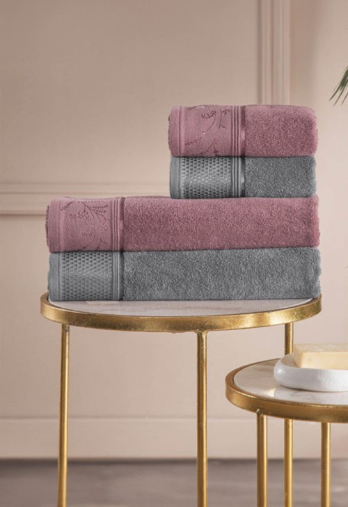 Ditsy Best Set Hamam Takımı - Mürdüm - Antrasit