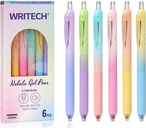 WRITECH W-0163 SOFT GRIP NEBULA PEMBE/SARI GÖVDE MAVİ JEL KALEM - 12'Lİ KUTU