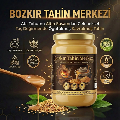 Tahin Merkezi Yerli Ata Tohumu Altın Susam Su Değirmeni Tahini Kavrulmuş 600 Gr (Vegan)