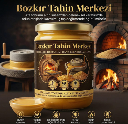 Tahin Merkezi Yerli Ata Tohumu Altın Susam Su Değirmeni Tahini Kavrulmuş 600 Gr (Vegan)