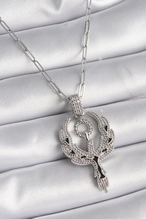 Gümüş Renk Zirkon Taşlı Anka Kuşu Model Kadın Kolye - EBJ241130W29604