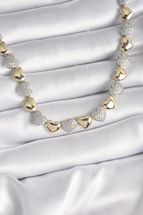 Mix Renk Zirkon Taşlı Kalp Model VIP Exclusive Seri Kadın Kolye - EBJ241130W29622