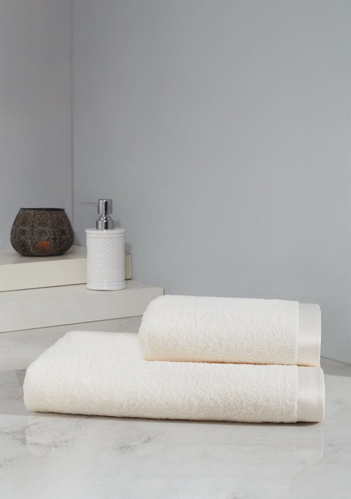 Silky Touch Stripe Edge Beyaz 2'li Banyo Havlu Seti
