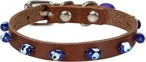 Cattie Boncuklu Deri Küçük Irk Köpek ve Kedi Boyun Tasması Medium Kahverengi 1x20-23 Cm