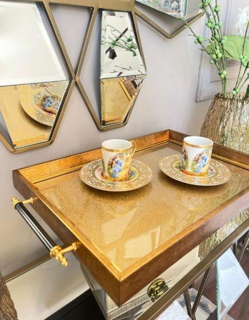 Desenli Lüx Sunum Tepsisi 47x30 cm Altın-102 LUXTRAY-102