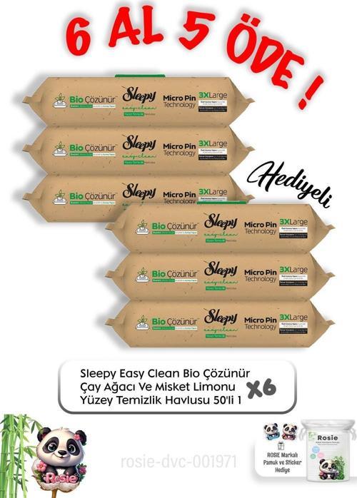 Çay Ağacı Ve Misket Limonu Yüzey Temizlik Mendili 50'li 6 Al 5 Öde ve Rosie pamuk