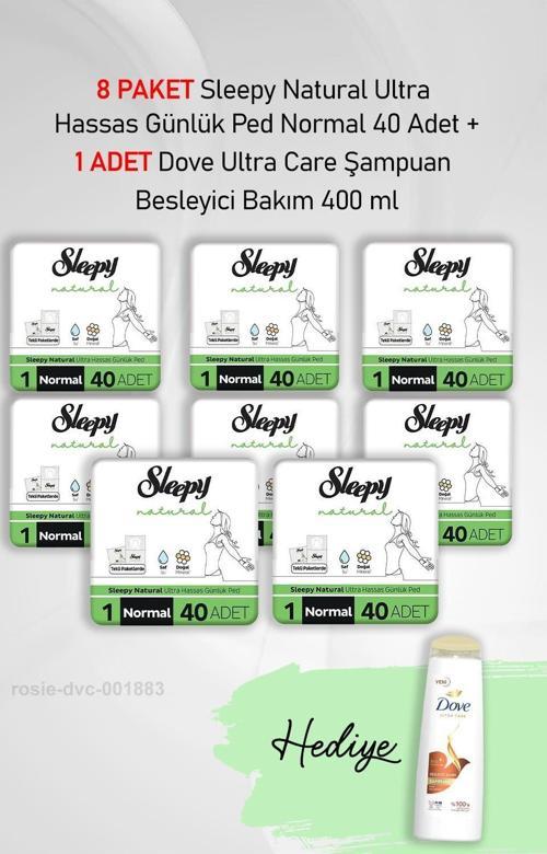 Natural Günlük Ped Normal 40 Adet X 8 ve Hediye Dove Besleyici 400 ml