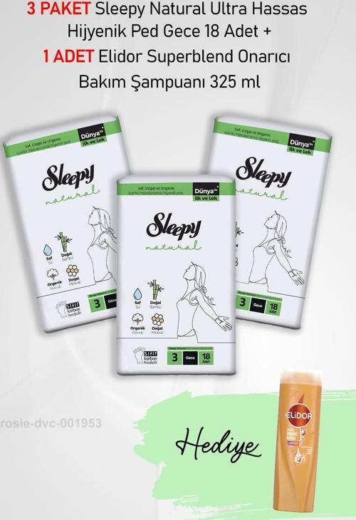 Natural Hijyenik Ped Gece 18 Adet  X3 ve Hediye Elidor Onarıcı Bakım 325 ml