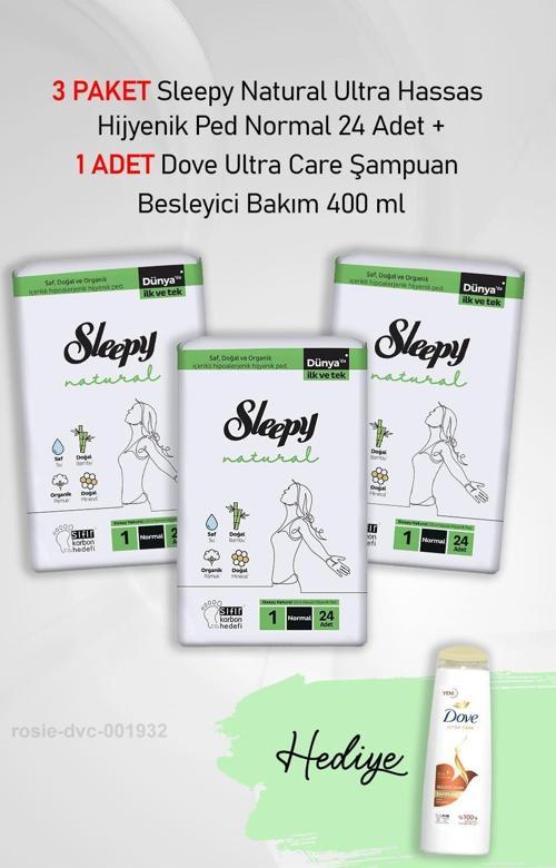 Natural Hijyenik Ped Normal 24 Adet X 3 ve Dove Besleyici Bakım 400 ml