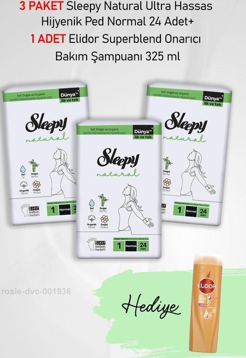 Natural Hijyenik Ped Normal 24 Adet X 3 ve Hediye Elidor 325 ml