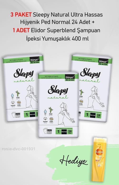 Natural Hijyenik Ped Normal 24 Adet X 3 ve Hediye Elidor 400 ml