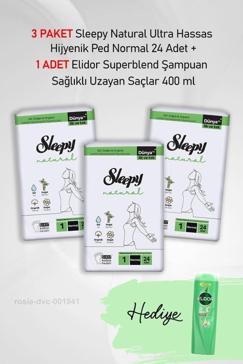 Natural Hijyenik Ped Normal 24 Adet X3 ve Hediye Elidor Sağlıklı Uzayan Saçlar 400 ml