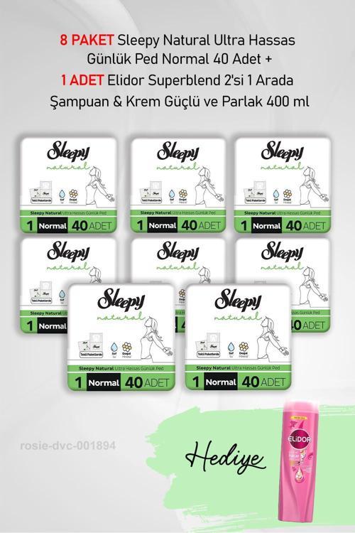 Natural Ultra Hassas Günlük Ped Normal 40 Adet X 8 ve Elidor 2'si 1 Arada Güçlü ve Parlak 400 ml