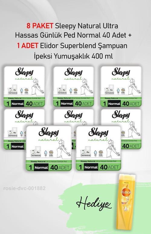 Natural Ultra Hassas Günlük Ped Normal 40 Adet X 8 ve Hediye Elidor 400 ml