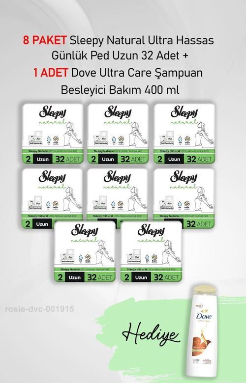 Natural Ultra Hassas Günlük Ped Uzun 32 Adet X 8 ve Dove Besleyici Bakım 400 ml