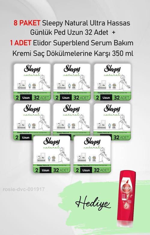 Natural Ultra Hassas Günlük Ped Uzun 32 Adet X 8 ve Hediye Elidor 350 ml