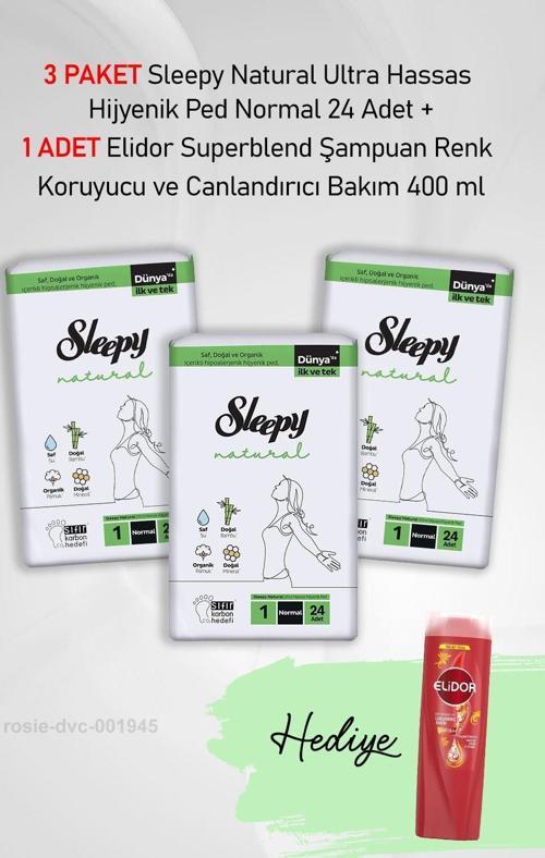 Natural Ultra Hassas Hijyenik Ped Normal 24 Adet X3 ve Hediye Elidor 400 ml
