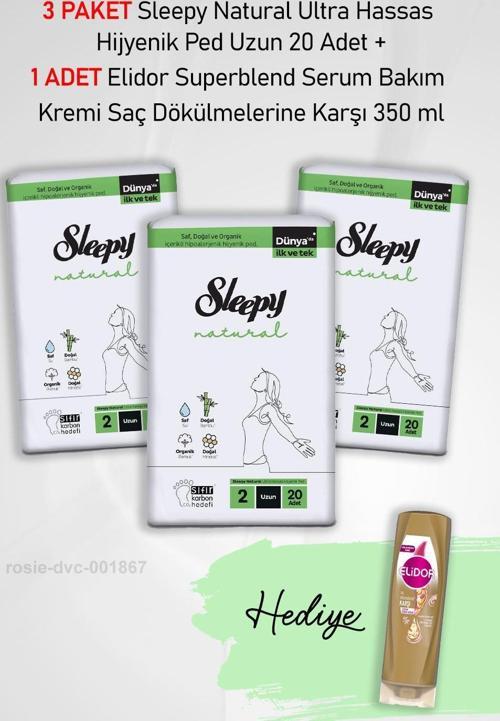 Natural Ultra Hassas Hijyenik Ped Uzun 20 Adet X 3 ve Elidor 350 ML Hediye