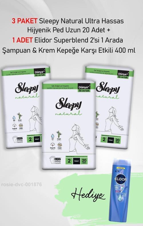 Natural Ultra Hassas Hijyenik Ped Uzun 20 Adet X3 ve Elidor 2'si 1 Arada Şampuan 400 ml