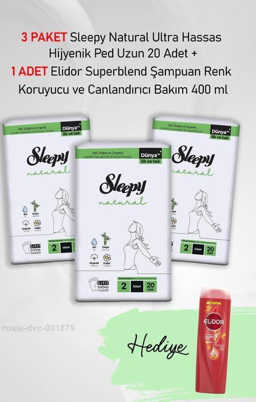 Natural Ultra Hassas Hijyenik Ped Uzun 20 Adet X3 ve Hediye Elidor 400 ml