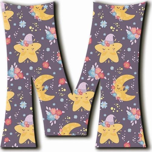 M Harfli Ay Ve Yıldız Gece Desenli Magnet