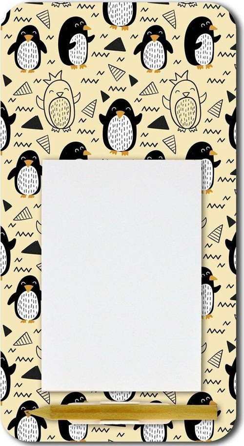 Penguen Temalı Desenli Magnetli Kalemli Notluk Buzdolabı Magneti