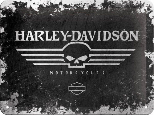 Art Harley Davidson Skull Kabartmalı Metal Duvar Panosu 26116
