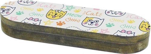Meow Kedi Desenli Ahşap Kalem Kutusu