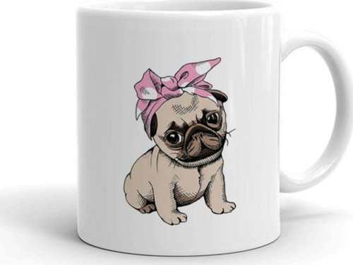Pembe Kurdeleli Pug Seramik Kupa