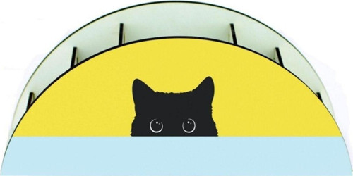 Siyah Kedi Ahşap Masaüstü Kalemlik Kalem Kutusu Organizer