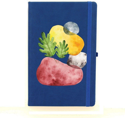 Soyut Çizim Çizgili 13X21 Termo Deri Lastikli Lacivert Tarihli Çizgili Defter