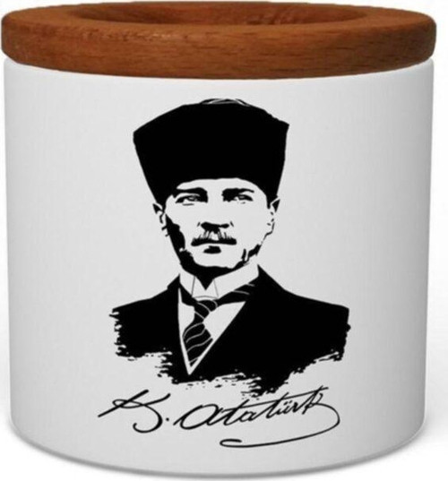 Mustafa Kemal Atatürk Ahşap Kapaklı Seramik Kalemlik