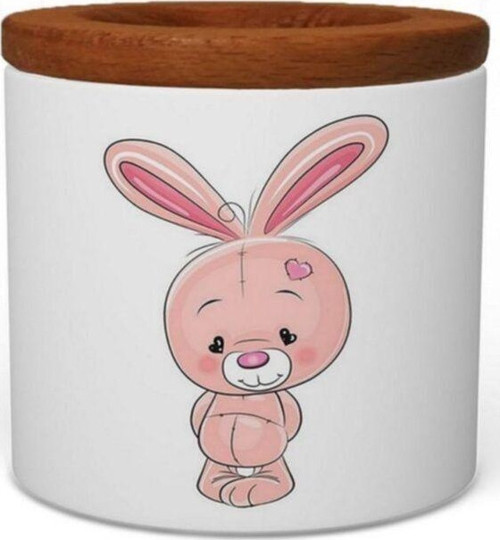 Pembe Tavşan Ahşap Kapaklı Seramik Kalemlik