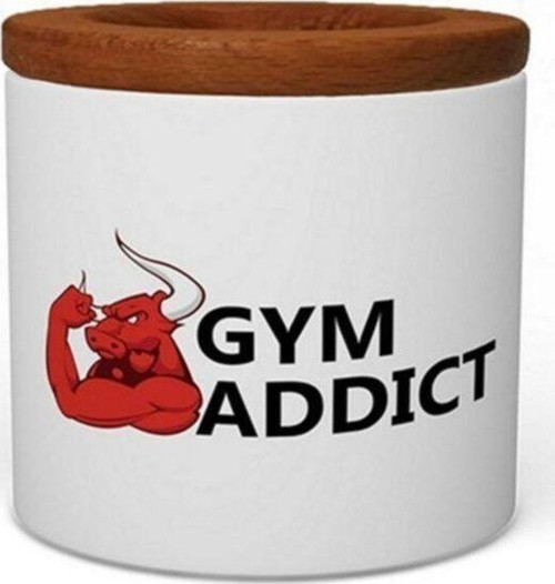 Gym Addict Ahşap Kapaklı Beyaz Seramik Kalemlik