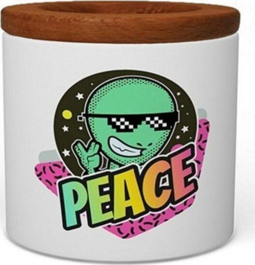 Peace Ahşap Kapaklı Beyaz Seramik Kalemlik