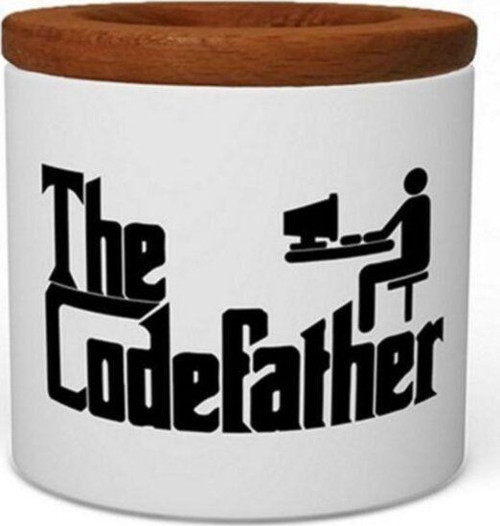 The Codefather Ahşap Kapaklı Beyaz Seramik Kalemlik