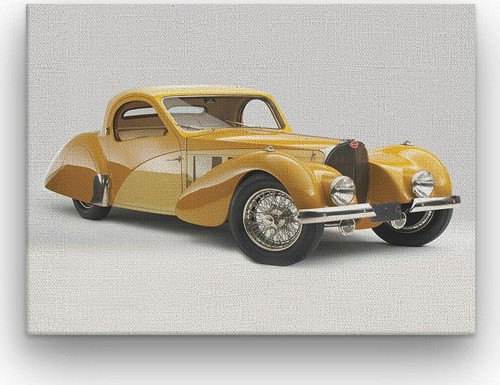 Klasik Araba Bugatti Kalın Çerçeveli Ahşap Duvar Tablosu 42X52 Cm