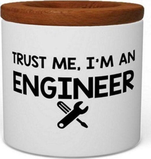 Trust Me I M An Engineer Ahşap Kapaklı Beyaz Seramik Kalemlik