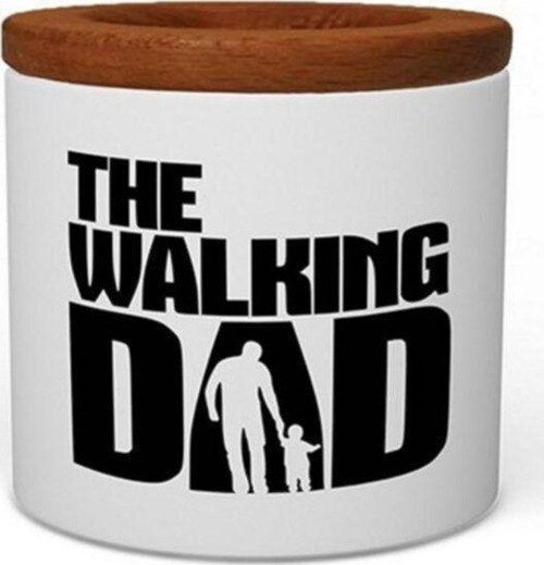 Walking Dad Ahşap Kapaklı Beyaz Seramik Kalemlik