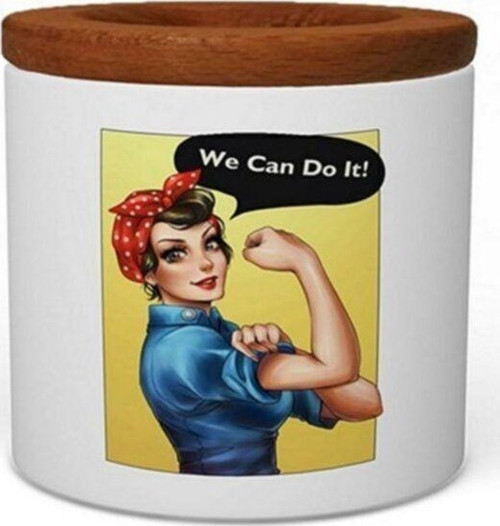 We Can Do It Ahşap Kapaklı Beyaz Seramik Kalemlik