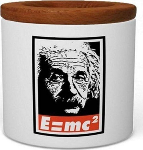 Einstein E Mc2 Ahşap Kapaklı Beyaz Seramik Kalemlik