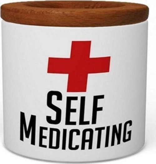 Self Medicating Ahşap Kapaklı Beyaz Seramik Kalemlik