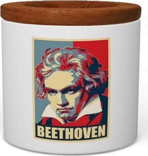 Beethoven Ahşap Kapaklı Beyaz Seramik Kalemlik